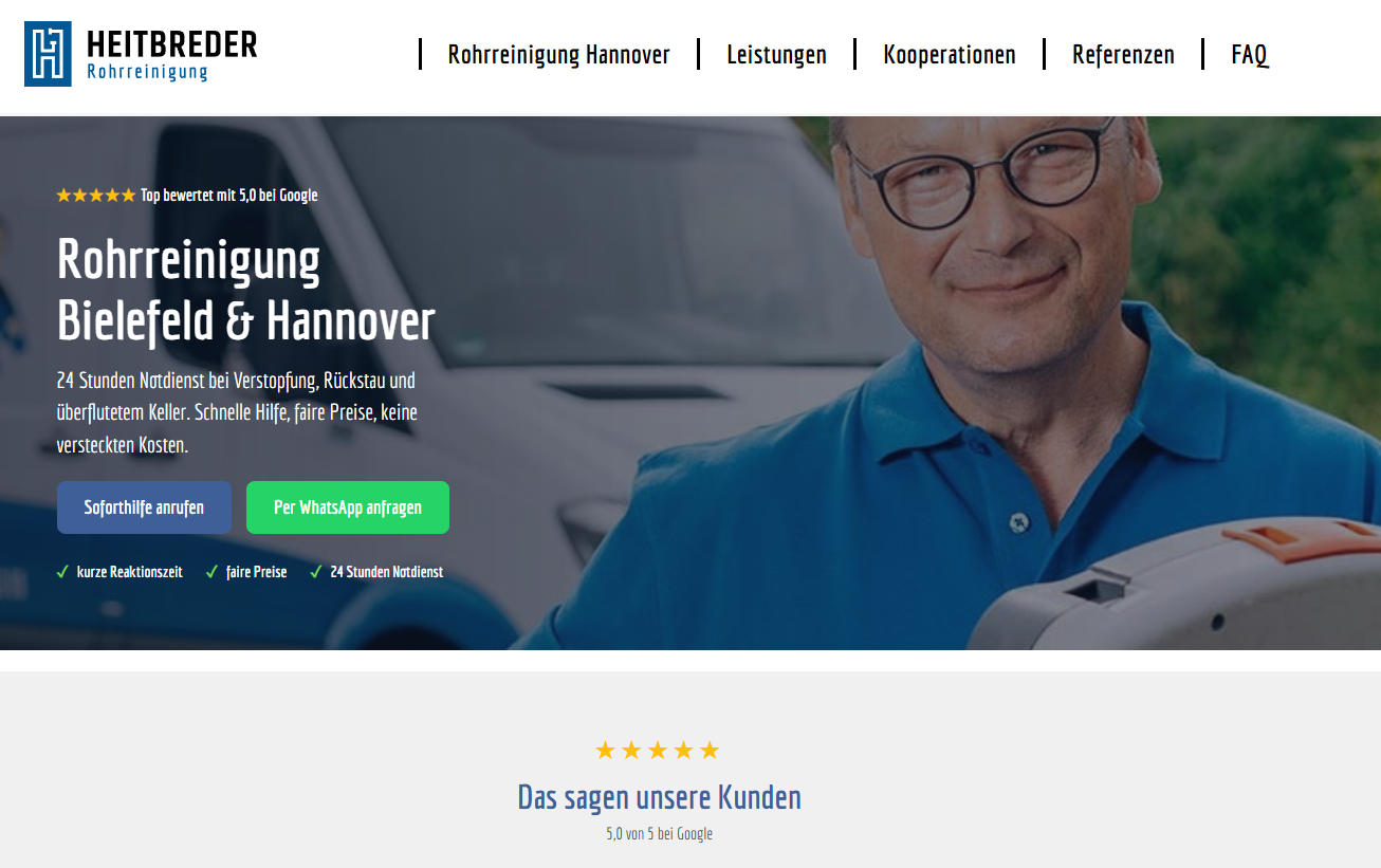 Screenshot Website heitbreder-rohrreinigung.de – Stand Sommer 2026