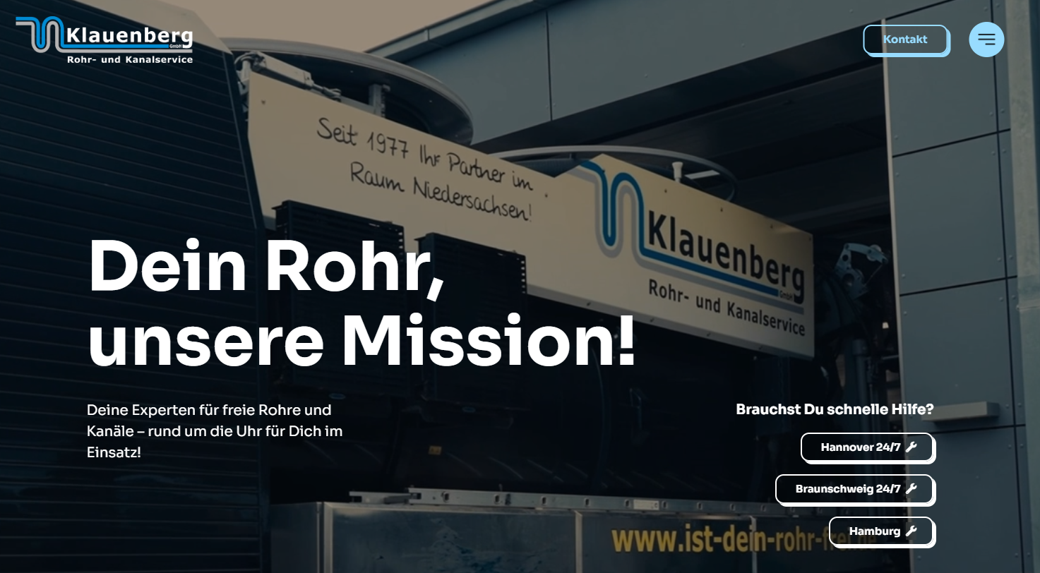 Screenshot Website ist-dein-rohr-frei.de (Klauenberg) – Stand Sommer 2026