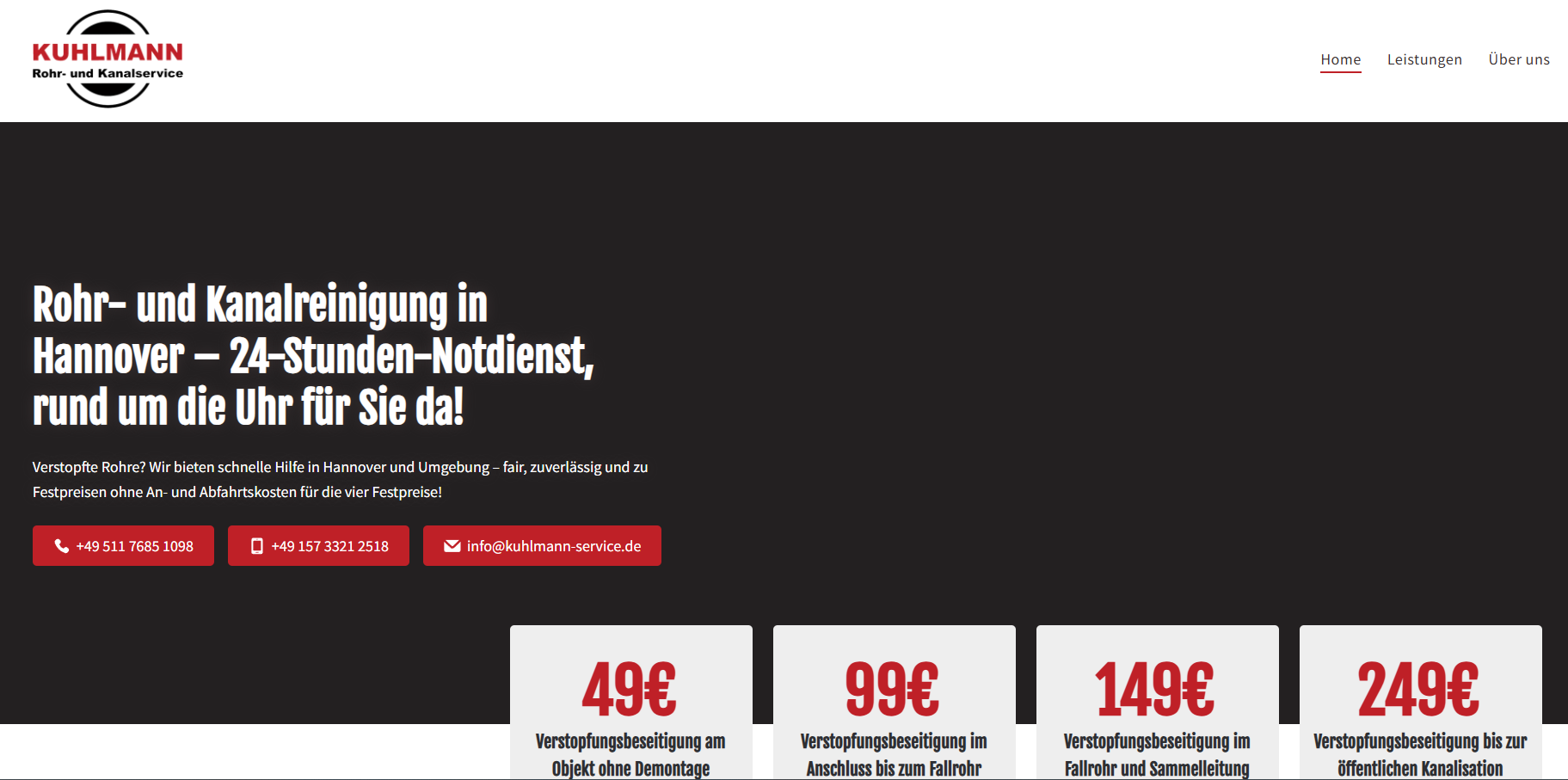 Screenshot Website kuhlmann-service.de – Stand Sommer 2026
