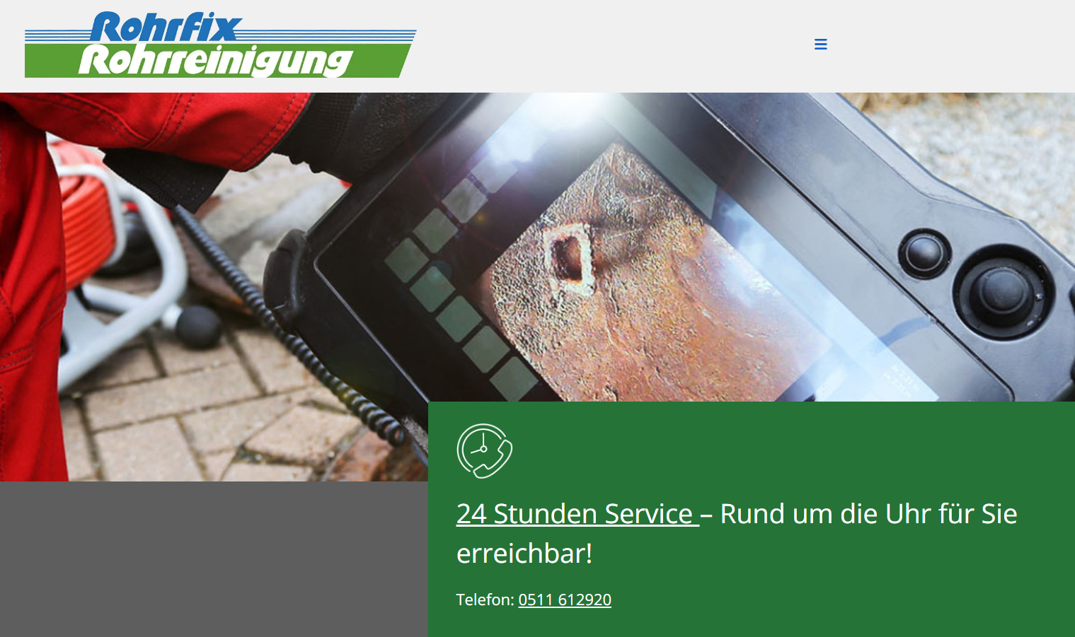 Screenshot Website rohrfix.com – Stand Sommer 2026